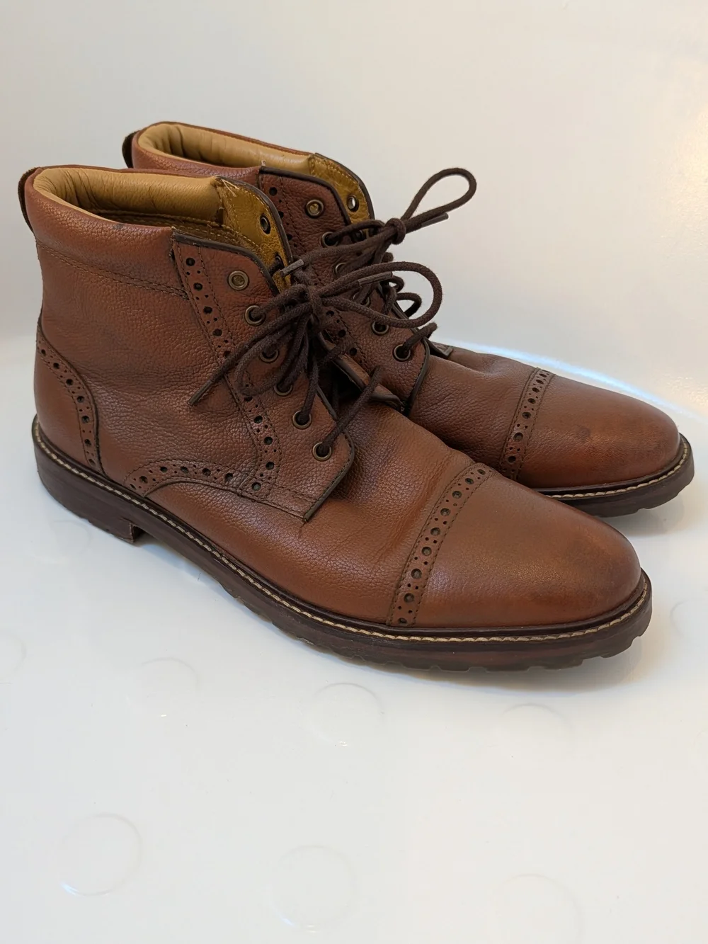 Florsheim Men's Brown Leather Cap-Toe Lace-Up Boots, Size 10.5